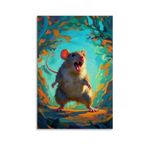 ZBBZJYHH Wanddekoration, fröhliche Ratte, farbenfrohes und energetisches Kunstwerk für Heimdekoration, modernes künstlerisches Wandbild, hängende Dekoration, Poster, 50 x 75 cm von ZBBZJYHH