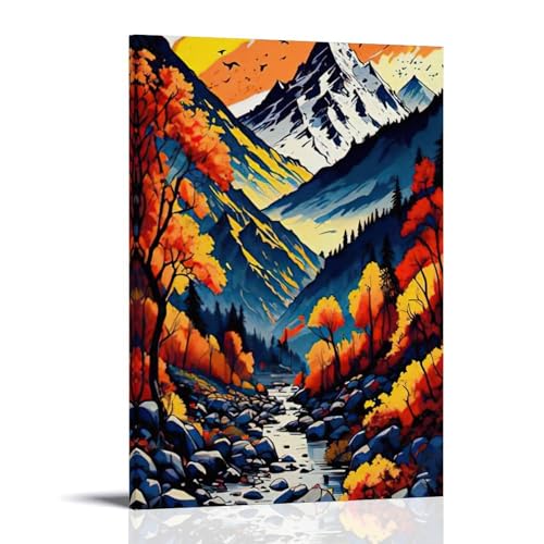ZBBZJYHH Wandkunst, Motiv: Bergbach, Herbstlandschaft, modernes künstlerisches Wandbild, hängendes Dekor-Poster, 60 x 90 cm von ZBBZJYHH