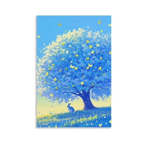 ZBBZJYHH Wandkunst, Motiv: Blaue Blüte, Schmetterling, Baum, Wandkunst, Dekoration, Poster, 40 x 60 cm von ZBBZJYHH