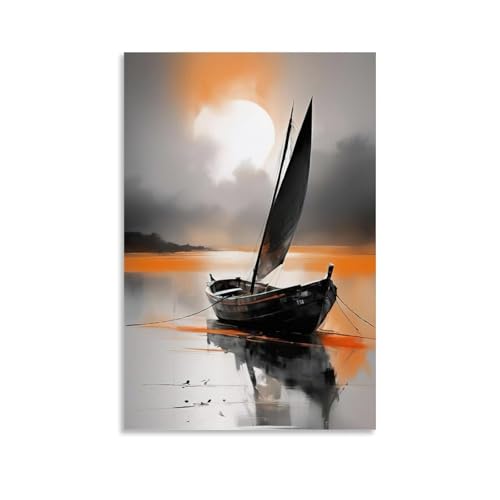 ZBBZJYHH Wandkunst, Motiv: Sonnenuntergang, Segelboot, modernes künstlerisches Wandbild, hängendes Dekor-Poster, 30 x 45 cm von ZBBZJYHH