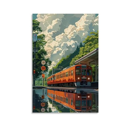 ZBBZJYHH Wandkunst, Motiv: Wolkentag-Reflexionen, lebendiger Zug, für Heimdekoration, modernes künstlerisches Wandbild, hängende Dekoration, Poster, 40 x 60 cm von ZBBZJYHH