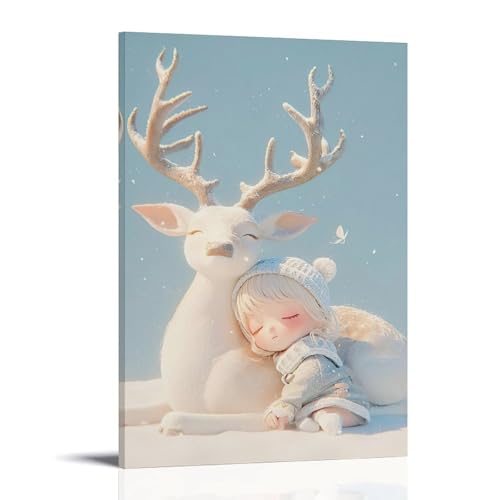 ZBBZJYHH Winter Dreams Zauberhaftes Rentier und Kind, Wanddekoration, modernes künstlerisches Wandbild, Hängedekoration, Poster, 60 x 90 cm ZBBZJYHH Winter Dreams Zauberhaftes Rentier und Kind, Wanddekoration, modernes künstlerisches Wandbild, Hängedekoration, Poster, 60 x 90 cm von ZBBZJYHH