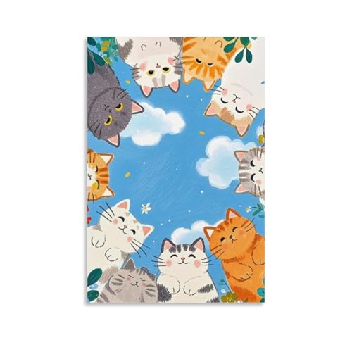 ZBBZJYHH Wolkige Kitty-Wanddekoration, bezaubernde Katzen im Himmel, Kunstdruck für Zuhause, modernes künstlerisches Wandbild, hängende Dekoration, Poster, 30 x 45 cm von ZBBZJYHH