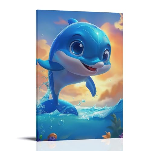 ZBBZJYHH Zauberhafter blauer Delfin-Wanddekorationsposter, fügen Sie einen Spritzer Ozeanzauber in Ihr Zuhause hinzu, moderne, künstlerische Wandbild, hängende Dekoration, Poster, 20 x 30 cm von ZBBZJYHH