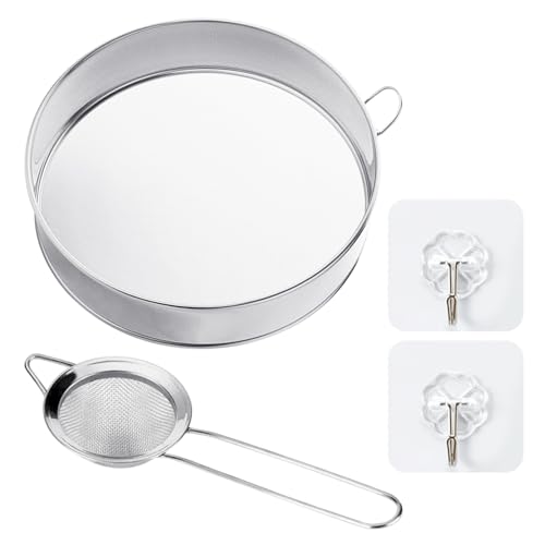 1 Stück Mehlsieb, 1 kleines Filtersieb, 2 Haken, Mehlsieb, feinmaschiges Sieb, rundes Mehlsieb aus Edelstahl, Feinsieb-Mehlwerkzeug 1 Stück Mehlsieb, 1 kleines Filtersieb, 2 Haken, Mehlsieb, feinmaschiges Sieb, rundes Mehlsieb aus Edelstahl, Feinsieb-Mehlwerkzeug von ZBHDEYG