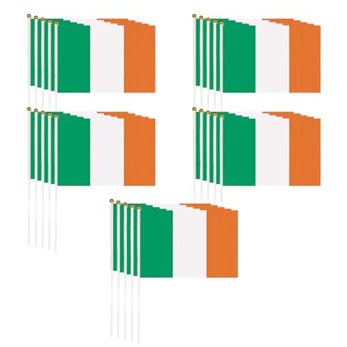 15 Stück Irische Handflaggen, Irische Flagge, Irische Wimpelkette, Kleine Flaggen Auf Stöcken, Handflaggen Mit Nationalemblem, Irische Partydekorationen (14 X 21 Cm) von ZBHDEYG