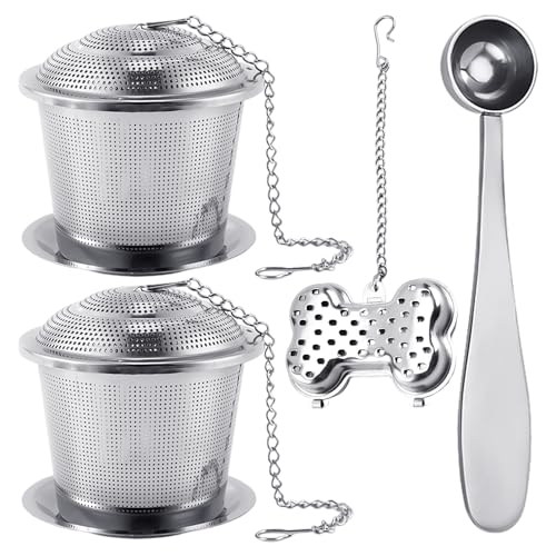 2 Stück lose Teesiebe, 1 Stück Teelöffel, 1 Stück Tee-Ei, Tee-Diffusor für losen Tee, Teesiebe und Siebe, Teesieb aus Edelstahl, extra feines Teesieb, Teesieb mit langem Griff (Silber) von ZBHDEYG