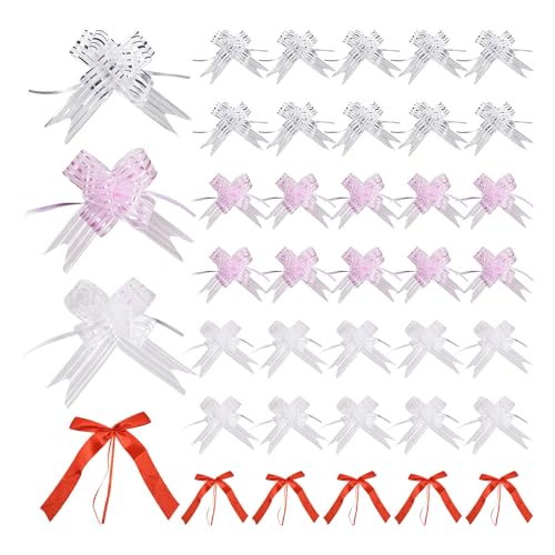 30 Stück 5-cm-Band gezeichnete Blumen, 5 Stück Bandschleifen, Geschenkschleife gezeichnete Blumen, gezeichnete Blumenband-Dekorationsaccessoires, Hochzeitsauto gezeichnete Blumenschleifen von ZBHDEYG