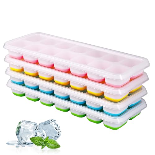 ZBHDEYG 4 Stück Eiswürfelform, Silikon Eiswürfelform mit Deckel, 14 Gitter, Gelb, Blau, Grün, Rosa ZBHDEYG 4 Stück Eiswürfelform, Silikon Eiswürfelform mit Deckel, 14 Gitter, Gelb, Blau, Grün, Rosa von ZBHDEYG