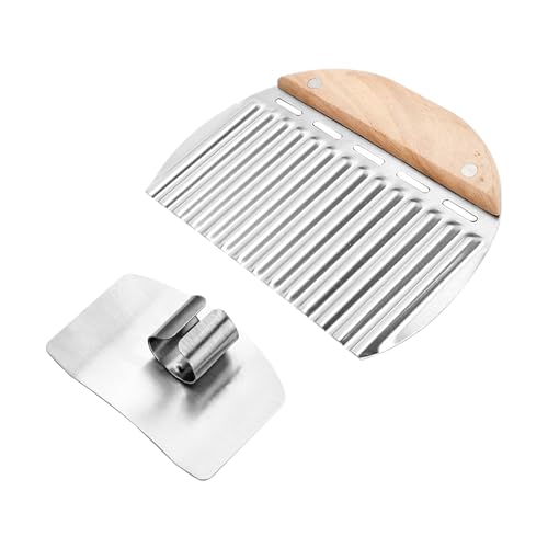ZBHDEYG 1 Stück Wellenmesser mit Holzgriff, 1 Stück Fingerschutz, Kartoffelschneider, Obst- und Gemüsewellenmesser, Klappschneider, Pommes-Frites-Kartoffelschneider, Kartoffelschneider-Zubehör von ZBHDEYG