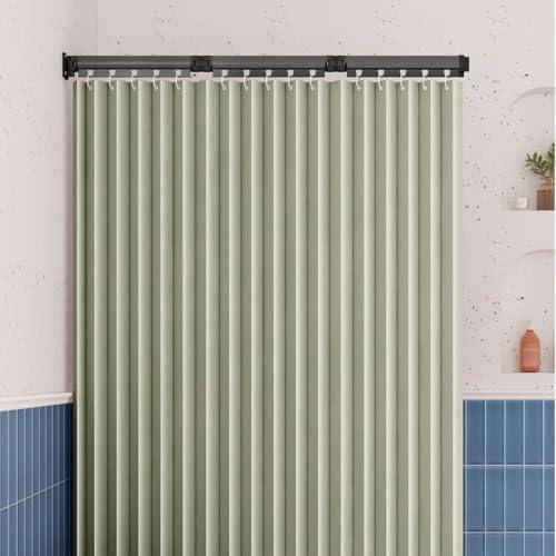 ZBJDX Duschvorhang Set FüR Mietzimmer, Duschvorhang Aus Wasserdichtem Stoff, Faltbare Duschvorhangstange, Extra Langer Vorhangeinsatz,Grün,Two fold Pole von ZBJDX