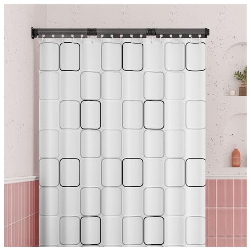 ZBJDX Duschvorhang Set Mit Mehrwinkliger Faltstange, Moderner Sichtschutz Trennvorhang Im Minimalistischen Stil, Kein Stanzen Erforderlich,C,Three fold Pole von ZBJDX