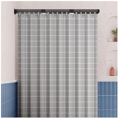 ZBJDX Duschvorhang Set Mit Mehrwinkliger Faltstange, Moderner Sichtschutz Trennvorhang Im Minimalistischen Stil, Kein Stanzen Erforderlich,D,Two fold Pole von ZBJDX
