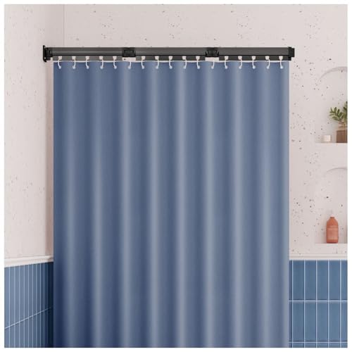 ZBJDX TemporäRes Duschvorhang Set, Moderner Trennvorhang FüR Die Badezimmerdekoration, Wasserdichter Duschvorhang Aus Stoff Mit Faltbarer Stange,Blau,Five fold Pole von ZBJDX
