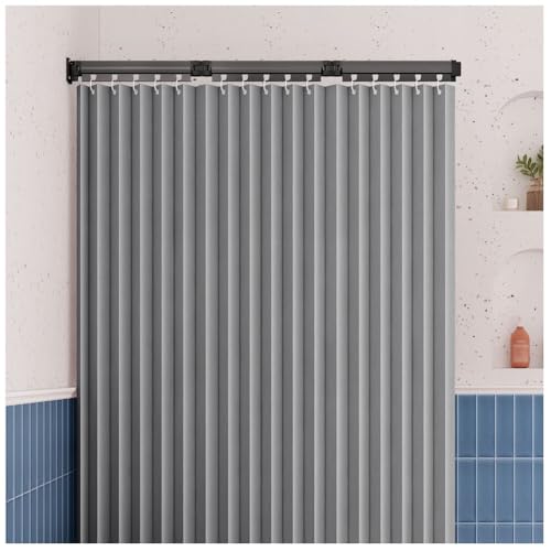 ZBJDX TemporäRes Duschvorhang Set, Moderner Trennvorhang FüR Die Badezimmerdekoration, Wasserdichter Duschvorhang Aus Stoff Mit Faltbarer Stange,Grau,Two fold Pole von ZBJDX