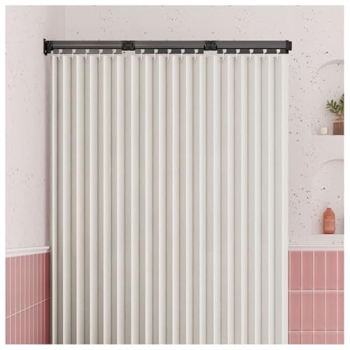 ZBJDX TemporäRes Duschvorhang Set, Moderner Trennvorhang FüR Die Badezimmerdekoration, Wasserdichter Duschvorhang Aus Stoff Mit Faltbarer Stange,Weiß,Two fold Pole von ZBJDX
