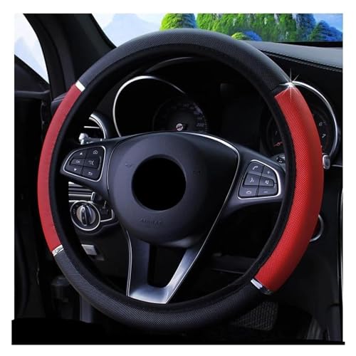 Auto Lenkradbezug 37-38cm Universal PU Leder Auto Anti-Rutsch Vier Jahreszeiten Auto Lenkradabdeckung(Black red) von ZBLNKZNGKA