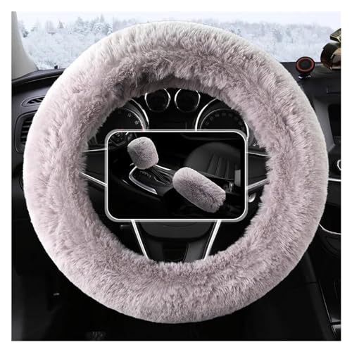 Fell Flauschiger Lenkradbezug/Handbremsbezug/Getriebebezug-Set Auto-Innenausstattung Auto-Lenkradbezug Auto Lenkradabdeckung(Gray) von ZBLNKZNGKA