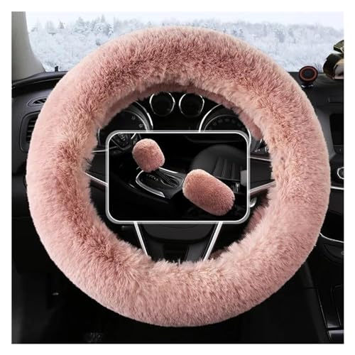 Fell Flauschiger Lenkradbezug/Handbremsbezug/Getriebebezug-Set Auto-Innenausstattung Auto-Lenkradbezug Auto Lenkradabdeckung(Pink) von ZBLNKZNGKA