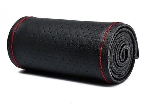 LKW 42CM 45CM 47CM 50CM Lederlenkradabdeckung Rutschfeste Atmungsaktive Busauto-Lenkradabdeckung Geflecht Auto Lenkradabdeckung(Black and Red-42CM) von ZBLNKZNGKA