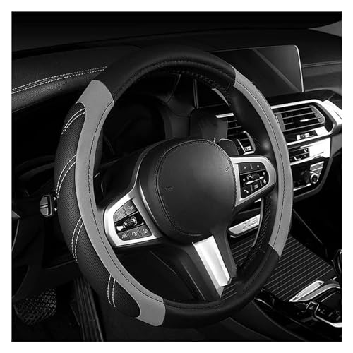 Mikrofaser-Leder-Lenkradbezug 38 Cm (15 Zoll) Passform Langlebig Rutschfest Auto-Lenkradbezug Universell Auto Lenkradabdeckung(Grey) von ZBLNKZNGKA
