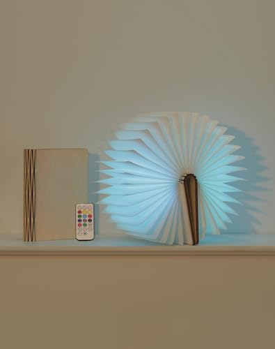 ZBOLE Buchlampe aus Holz, 14 cm, 12 Farben, zusammenklappbar, batteriebetrieben, LED-Umgebungsbeleuchtung, magnetische Stimmungsbeleuchtung für Zuhause und Bibliothek, Dekoration (Ahorn) von ZBOLE