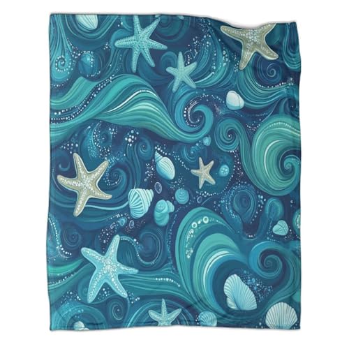 Seesterne und Muscheln Decke,weich,bequem Und Warm,3D-Meeresleben-Muster Decke,Sofa Decke,geeignet Für Teenager Und Erwachsene,60x80inch(150x200cm) von ZbOLi