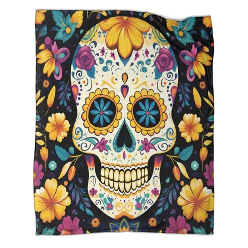 Sugar Skull Kuscheldecke 60x80inch(150x200cm) Horror Bones Fleecedecke Wohndecke Decke Flanell Sofaüberwurf Überwurfdecke Couchdecke Warm Weich Tagesdecke von ZBOLI