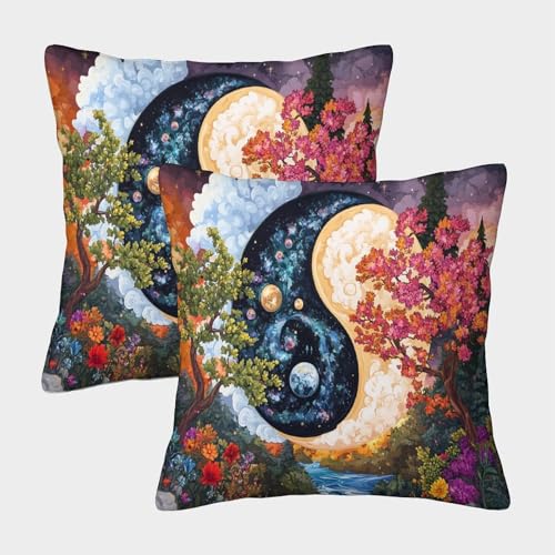 ZbOLi 2er-Pack 40x40cm Kissenbezug Yin-Yang-Symbol Dekorativer Kissenbezug 3D-Elemente Garten-Außensofa Wohnzimmer Heimdekoration Dekorativer Kissenbezug von ZbOLi