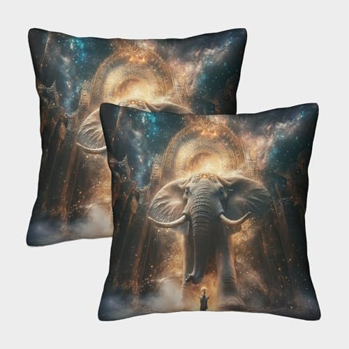 ZBOLI 2er-Pack 45x45cm Kissenbezug Elefants Dekorativer Kissenbezug Spirituelle Führer Garten-Außensofa Wohnzimmer Heimdekoration Dekorativer Kissenbezug von ZBOLI