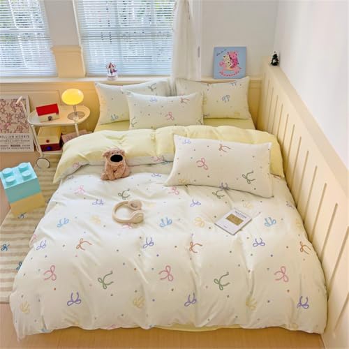 ZBOOM Bettwäsche 135x200cm Bunt Schleifen Polka Dot Bettwäsche Set 2 Teilig Gelb Wendebettwäsche Microfaser Mädchen Bettbezug mit Reißverschluss und Kissenbezug 80x80cm von ZBOOM