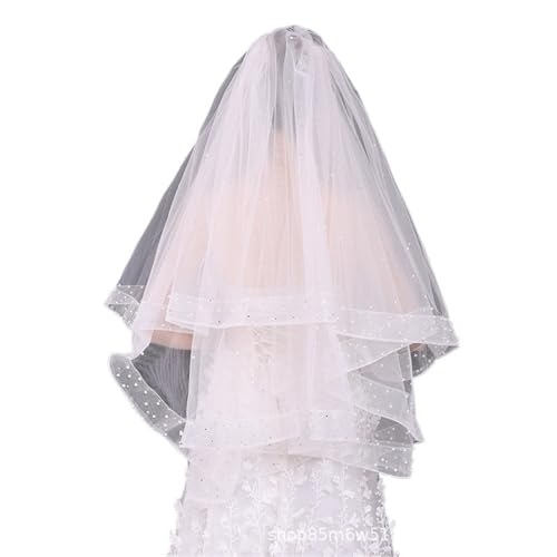 Braut Hochzeit Spitze Schleier, Brautschleier mit Haarkamm, Perlenrand, Ellenbogenlänge, zweilagig, Weiß, 75 cm Braut Hochzeit Spitze Schleier, Brautschleier mit Haarkamm, Perlenrand, Ellenbogenlänge, zweilagig, Weiß, 75 cm von ZBORAVPIX