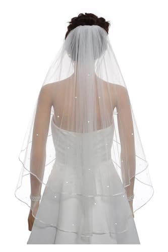Braut Hochzeit Spitze Schleier, Brautschleier mit gerafftem Rand und Strass-Kristallen in Elfenbein/Weiß(White) von ZBORAVPIX