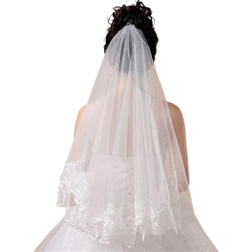 Braut Hochzeit Spitze Schleier, Damen Einlagiger Brautschleier Weiß 125cm Applikationskante Braut Hochzeit Spitze Schleier, Damen Einlagiger Brautschleier Weiß 125cm Applikationskante von ZBORAVPIX