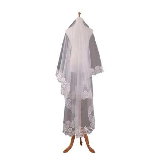 Braut Hochzeit Spitze Schleier, Ellenbogenlanger einlagiger Brautschleier mit Applikationsrand ohne Kamm, Weiß, 150–500 cm(300cm) von ZBORAVPIX