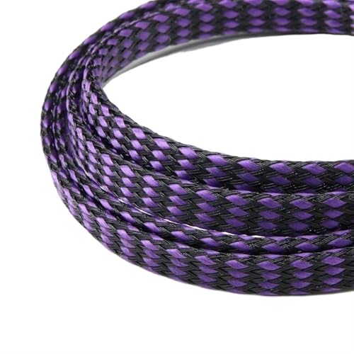 Cable Tidy Sleeve Protector Wire, Geflochtene Kabelhülle, PP-Baumwolle, PET-Garn, mehrfarbig, 4/8/12 mm, 1/5/20/50 m(Purple Black,12MM-5 METERS) von ZBORAVPIX