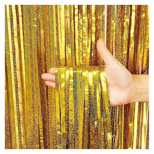 Fransenvorhang Dekorationen Backdrop, 2 Meter Folien-Lametta-Vorhang, mehrfarbig, 2er-Pack(Gold) von ZBORAVPIX