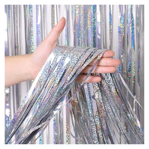 Fransenvorhang Dekorationen Backdrop, 2 Meter Folien-Lametta-Vorhang, mehrfarbig, 2er-Pack(Silver) von ZBORAVPIX