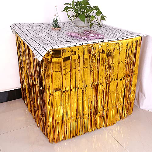 Fransenvorhang Dekorationen Backdrop, 2er-Pack Tischröcke mit Fransen, mehrfarbig, mehrere Größen for Party- und Eventdekorationen(Gold,3X1M) von ZBORAVPIX