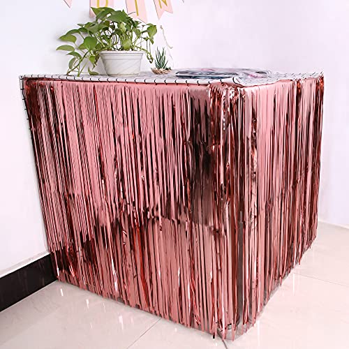Fransenvorhang Dekorationen Backdrop, 2er-Pack Tischröcke mit Fransen, mehrfarbig, mehrere Größen for Party- und Eventdekorationen(Rose Gold,1x1M) von ZBORAVPIX