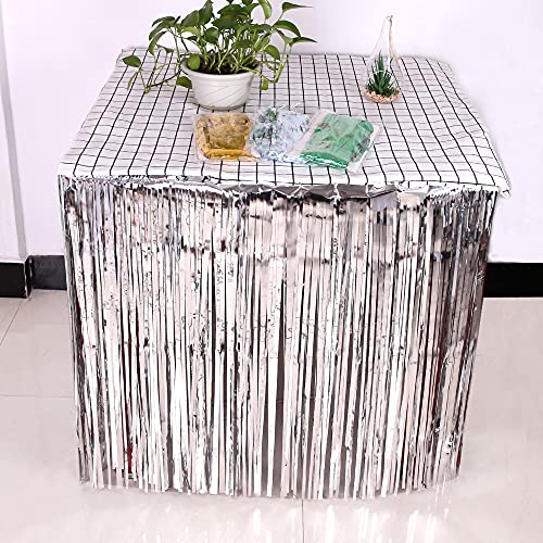 Fransenvorhang Dekorationen Backdrop, 2er-Pack Tischröcke mit Fransen, mehrfarbig, mehrere Größen for Party- und Eventdekorationen(Silver,2X1M) von ZBORAVPIX