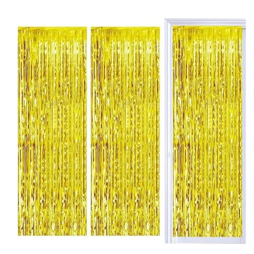 Fransenvorhang Dekorationen Backdrop, 3er-Pack Folien-Lametta-Fransenvorhang, mehrfarbig, 2 x 1 m(Gold) von ZBORAVPIX