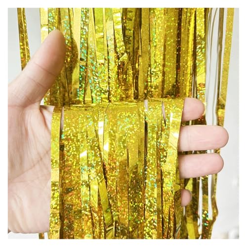 Fransenvorhang Dekorationen Backdrop, Folien-Fransenvorhang, 2er- oder 4er-Pack, mehrfarbig, for Party- und Hochzeitshintergründe(Fluorescence Yellow,2Packs) von ZBORAVPIX