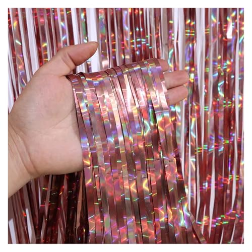 Fransenvorhang Dekorationen Backdrop, Folien-Fransenvorhang, 2er- oder 4er-Pack, mehrfarbig, for Party- und Hochzeitshintergründe(Rose Gold,2Packs) von ZBORAVPIX