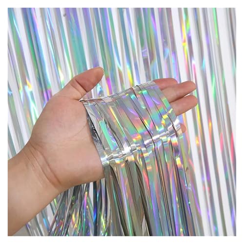 Fransenvorhang Dekorationen Backdrop, Folien-Fransenvorhang, 2er- oder 4er-Pack, mehrfarbig, for Party- und Hochzeitshintergründe(Sliver,2Packs) von ZBORAVPIX