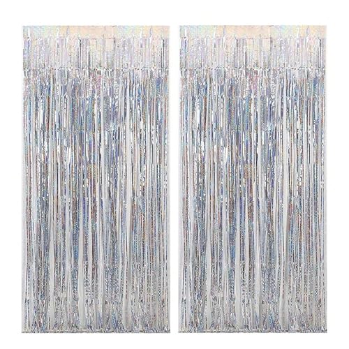 Fransenvorhang Dekorationen Backdrop, Lametta-Vorhänge, 2er-Pack, mehrfarbig, 2 Meter, Party-Dekoration(Silver) von ZBORAVPIX