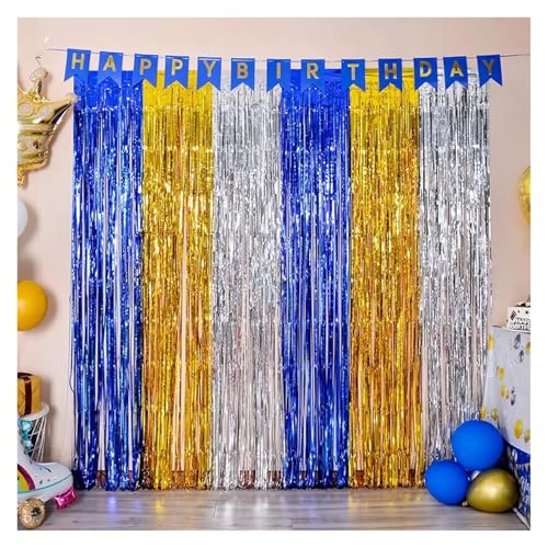 Fransenvorhang Dekorationen Backdrop, Lametta-Vorhang, 6 Stück, 2 m hoch, mit Folienfransen, Party-Hintergrund(Style 10) von ZBORAVPIX