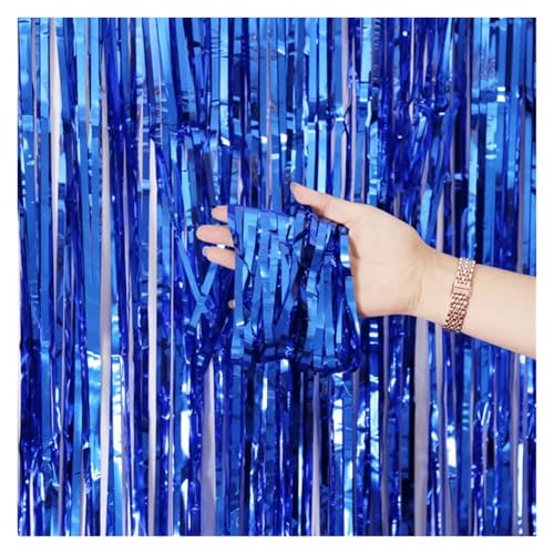 Fransenvorhang Dekorationen Backdrop, Lametta-Vorhang aus metallischer Folie, 2 m x 1, 4er- oder 8er-Pack, mehrfarbig(Blue,4pack) von ZBORAVPIX