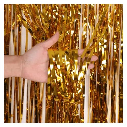 Fransenvorhang Dekorationen Backdrop, Lametta-Vorhang aus metallischer Folie, 2 m x 1, 4er- oder 8er-Pack, mehrfarbig(Gold,8pack) von ZBORAVPIX