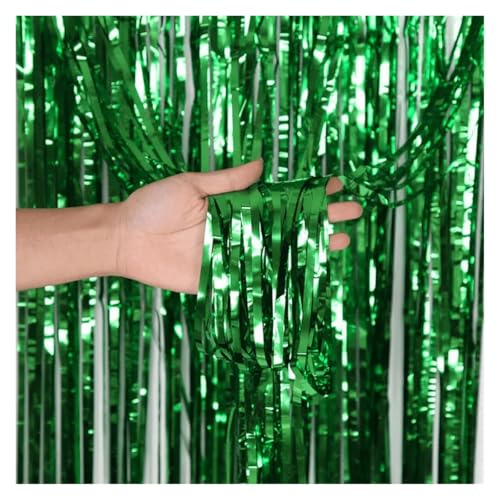 Fransenvorhang Dekorationen Backdrop, Lametta-Vorhang aus metallischer Folie, 2 m x 1, 4er- oder 8er-Pack, mehrfarbig(Green,8pack) von ZBORAVPIX
